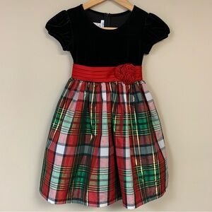 Red Holiday Dress Christmas Party Formal Girls 6X Fit Flare Taffeta Velvet Plaid